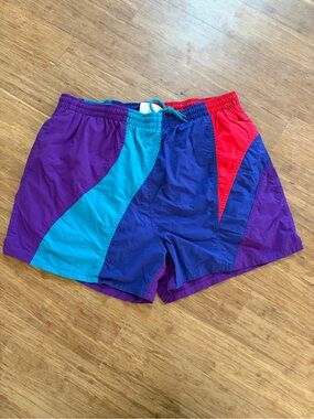 Vintage 80s 90s North Country Eaton Swim Trunks Colorblock Nylon Shorts Large